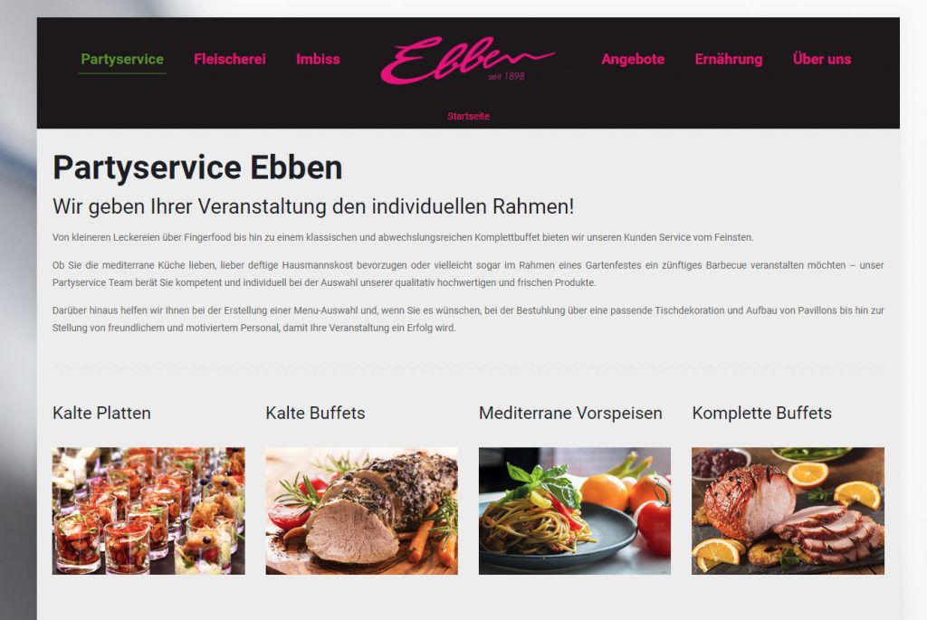 Neuerstellung der Webseite für Partyservice Ebben in Gelsenkirchen