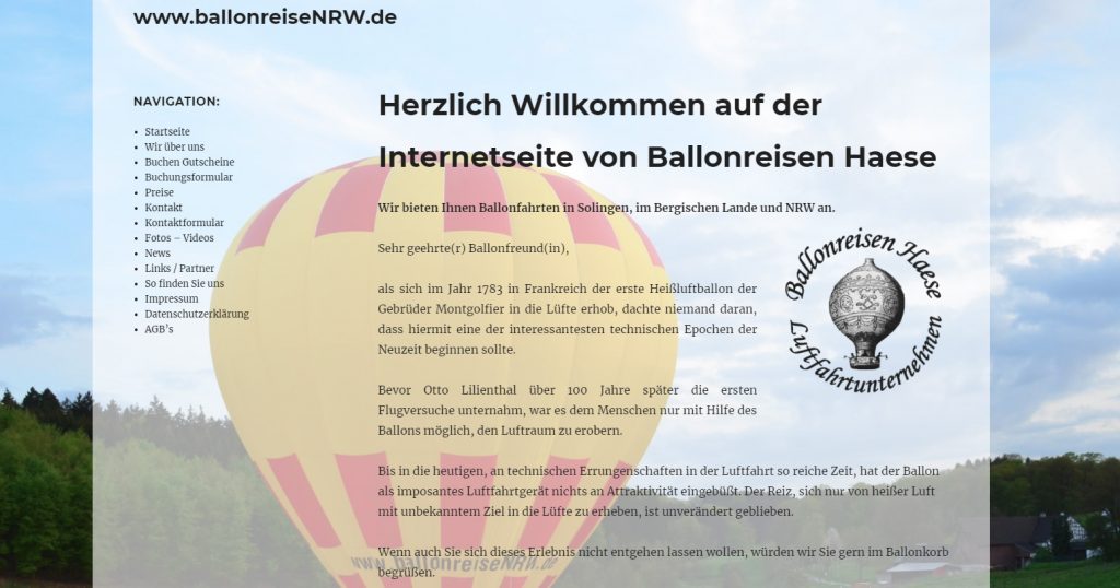 Neuerstellung der Webseite für Ballonreisen Haese in Solingen